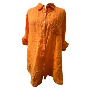 Kyla Seo Women Sz Large Bohemian Orange Linen Embroidered Lagoon Look Oversized